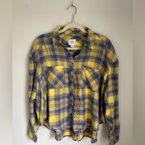 BDG Urban Outfitters Karl Slouchy Flannel Button-Down Yellow Blue Small NWT